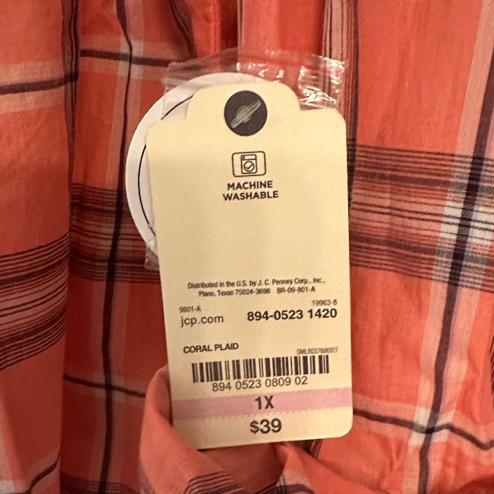 St. John's Bay Orange Plaid Button Down Shirt - Picture 2 of 6